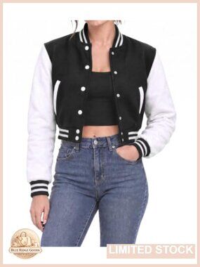 Letterman Varsity Jacket Fleece Cropped Bomber Casual